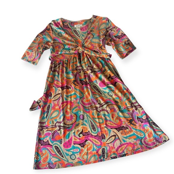 LILLY PULITZER VTG Y2K Silk Vibrant Paisley Dress 4 Tie Back Empire Waist Retro - Picture 10 of 10